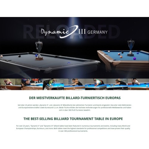 Stół bilardowy Dynamic II, błyszczący czarny, Pool, 9 ft, Simonis 860 tournament blue