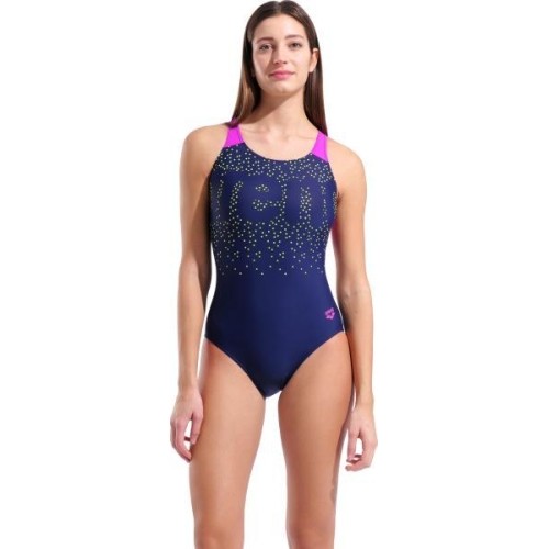 Damski strój kąpielowy Painterly Swim Pro Back, granatowo-fuksjowy 38 - 790