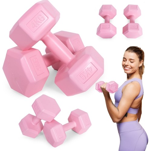 Hantle sześciokątne zestaw 2x4 kg ciężarki do ćwiczeń obciążniki fitness różowe ModernHome
