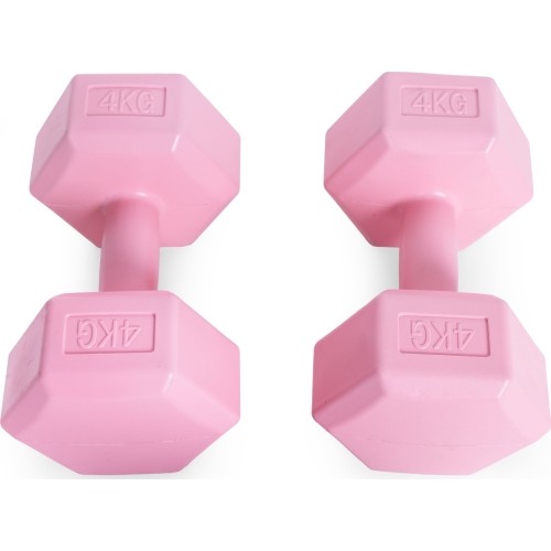 Hantle sześciokątne zestaw 2x4 kg ciężarki do ćwiczeń obciążniki fitness różowe ModernHome
