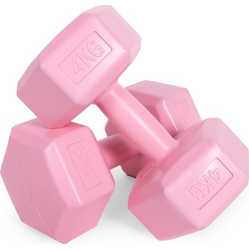 Hantle sześciokątne zestaw 2x4 kg ciężarki do ćwiczeń obciążniki fitness różowe ModernHome