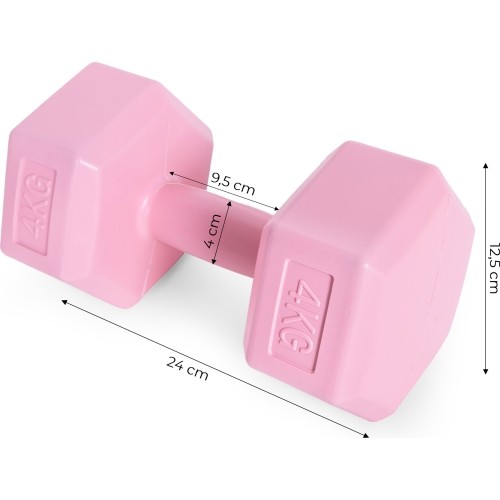 Hantle sześciokątne zestaw 2x4 kg ciężarki do ćwiczeń obciążniki fitness różowe ModernHome