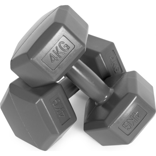 Hantle sześciokątne zestaw 2x4 kg ciężarki do ćwiczeń obciążniki fitness szare ModernHome