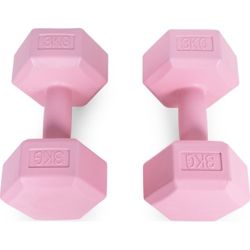 Hantle sześciokątne zestaw 2x3 kg ciężarki do ćwiczeń obciążniki fitness różowe ModernHome