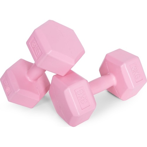 Hantle sześciokątne zestaw 2x3 kg ciężarki do ćwiczeń obciążniki fitness różowe ModernHome
