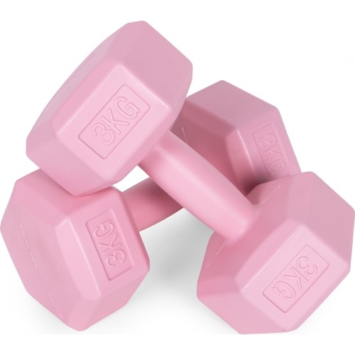 Hantle sześciokątne zestaw 2x3 kg ciężarki do ćwiczeń obciążniki fitness różowe ModernHome