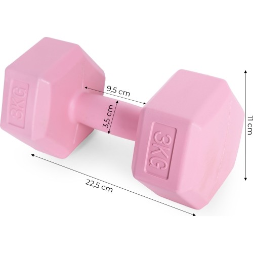 Hantle sześciokątne zestaw 2x3 kg ciężarki do ćwiczeń obciążniki fitness różowe ModernHome