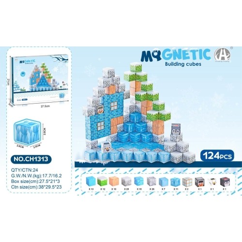 Magnetic Cubes Set, Magnetic bricks 124el.