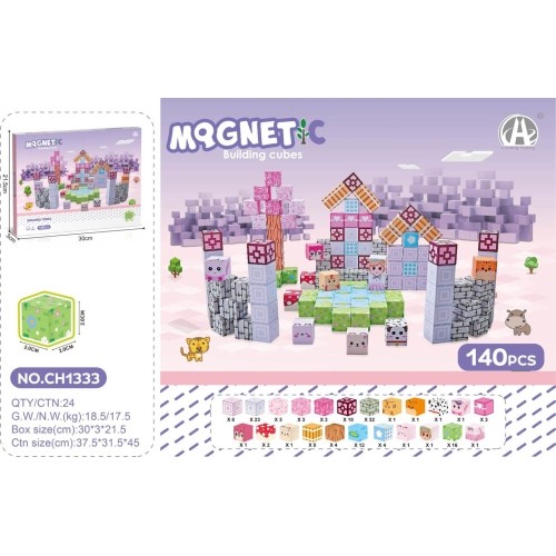 Zestaw magnetycznych kostek, klocki magnetyczne 140 el.