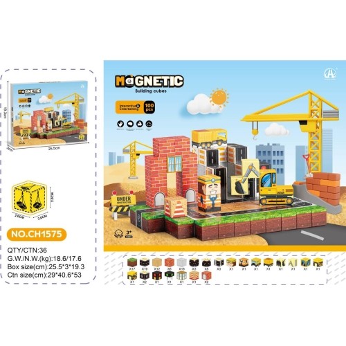 Set of Magnetic Cubes, Magnetic Blocks Construction Site 100 pcs.