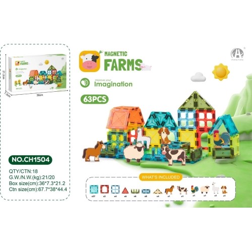 Magnetyczny zestaw konstrukcyjny Farma, 63 elem.