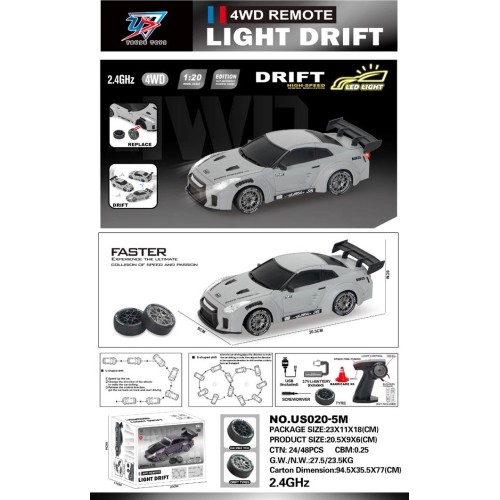Samochód zdalnie sterowany driftujący 1:20 z funkcją świateł, zielony