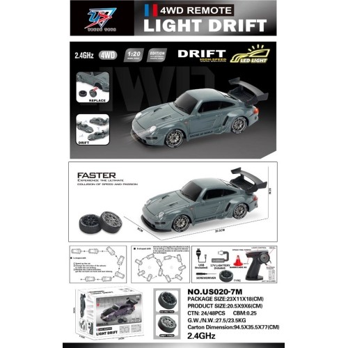 Samochód R/C driftowy 1:20 z funkcją świateł, zielony