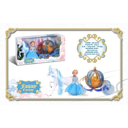 Blue coach with white horse + Little princess doll