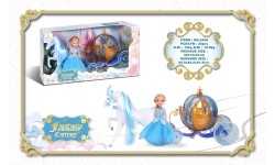 Blue coach with white horse + Little princess doll