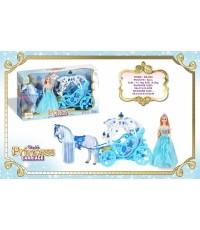 Blue coach with white horse + princess doll