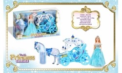Blue coach with white horse + princess doll