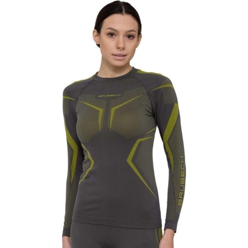 Women’s Long-Sleeve Performance Shirt Brubeck Dry LS1736W - Grey/Lime