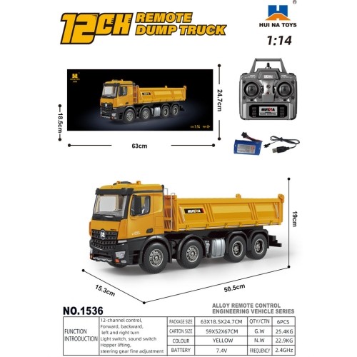 Wywrotka R/C żółta w skali 1:14