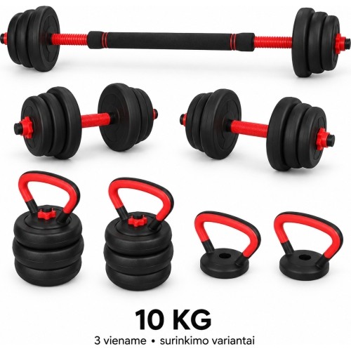 Adjustable Dumbbell, Barbell & Kettlebell 3-in-1 Set - 10 kg