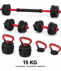 Adjustable Dumbbell, Barbell & Kettlebell 3-in-1 Set - 15 kg