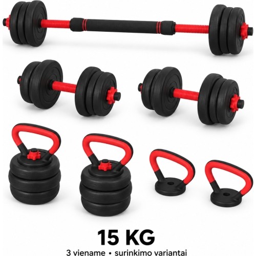 Adjustable Dumbbell, Barbell & Kettlebell 3-in-1 Set - 15 kg