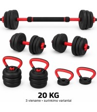Adjustable Dumbbell, Barbell & Kettlebell 3-in-1 Set - 20 kg