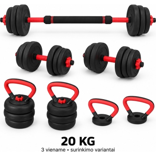 Adjustable Dumbbell, Barbell & Kettlebell 3-in-1 Set - 20 kg