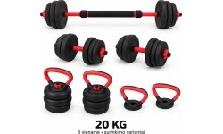 Adjustable Dumbbell, Barbell & Kettlebell 3-in-1 Set - 20 kg