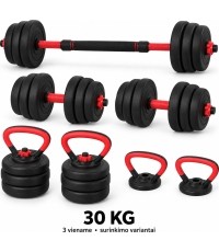 Adjustable Dumbbell, Barbell & Kettlebell 3-in-1 Set - 30kg