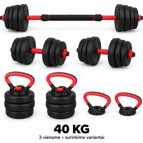 Adjustable Dumbbell, Barbell & Kettlebell 3-in-1 Set - 40kg