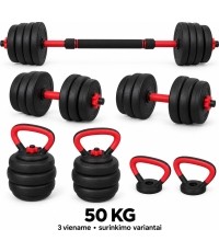 Adjustable Dumbbell, Barbell & Kettlebell 3-in-1 Set - 50kg