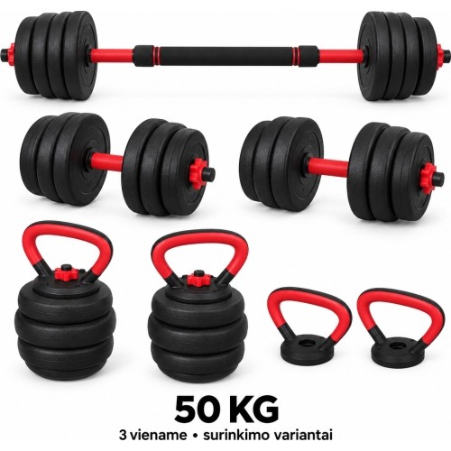 Adjustable Dumbbell, Barbell & Kettlebell 3-in-1 Set - 50kg