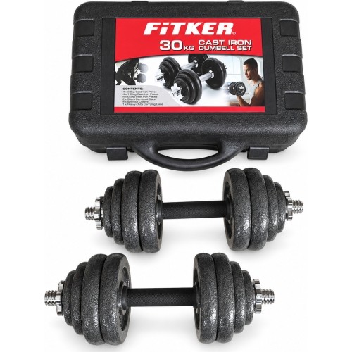 Adjustable Cast Iron Dumbbell Set with Carry Case - 15 kg