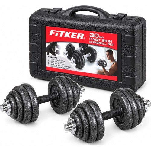Adjustable Cast Iron Dumbbell Set with Carry Case - 20 kg