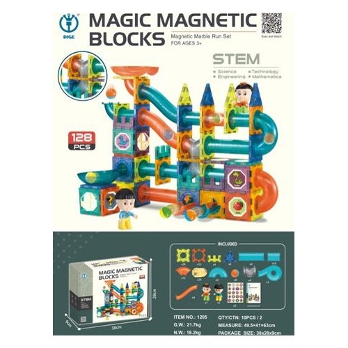 Zestaw klocków magnetycznych, 128 elementów