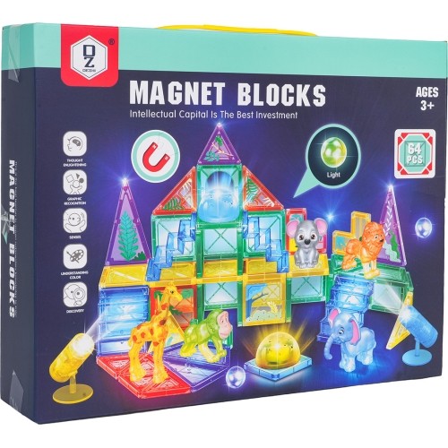 3D ZOO Magnetic Blocks Set 64 pcs.
