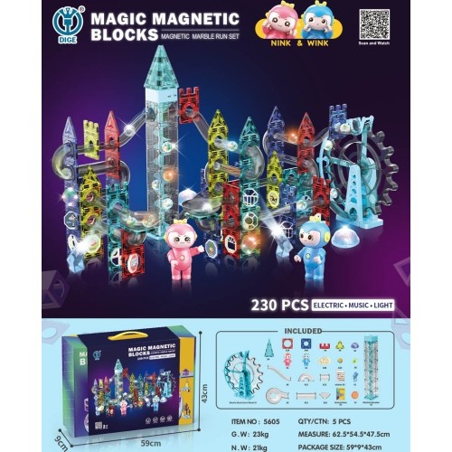 Klocki magnetyczne „Tor kulkowy”, 230 szt.