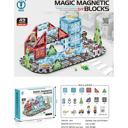 Magnetic City Blocks Set 49 pcs.