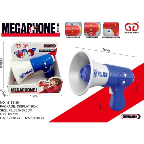 Piłka skacząca, niebieski megafon