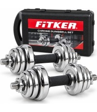 Zestaw hantli chromowanych FiTKER® z torbą transportową - 15 kg