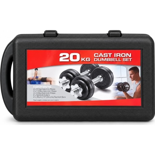Regulowany zestaw żeliwnych hantli FiTKER® z torbą - 20 kg