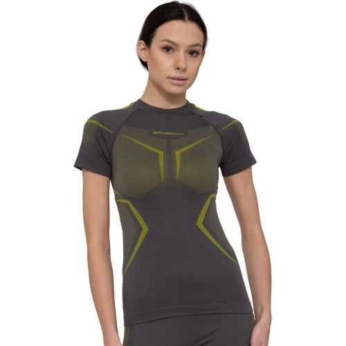 Women's Short-Sleeve Performance Shirt Brubeck Dry SS1465W - Grey/Lime