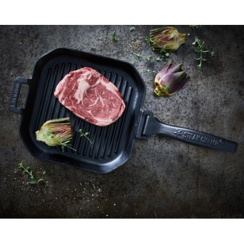 Żeberkowana patelnia żeliwna ze zdejmowaną rączką Steak Champ