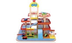 Drewniany garaż, duży parking z windą + samochody Ecotoys