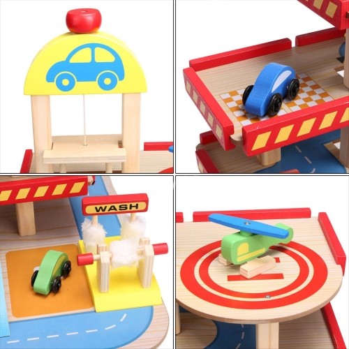 Drewniany garaż, duży parking z windą + samochody Ecotoys