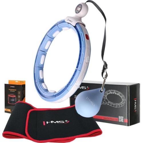 Zestaw magnetycznego hula-hoop HHM15 z obciążeniem i licznikiem HMS, niebieski + podparcie talii BR163, czerwone