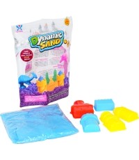 Blue kinetic sand with 5 castle-shaped moulds
