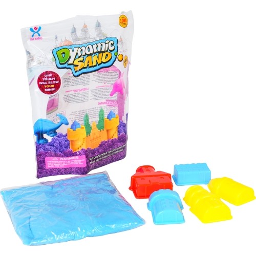 Blue kinetic sand with 5 castle-shaped moulds
