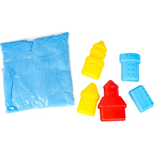 Blue kinetic sand with 5 castle-shaped moulds